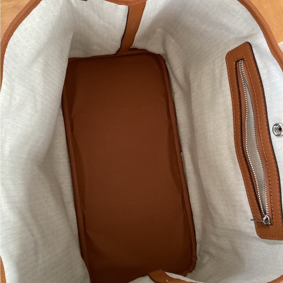 New Stylish Brown Leather Canvas Multicolor Crossbody Tote Bag Removable Strap - Picture 8 of 8